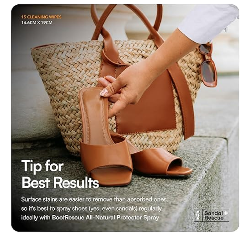 SandalRescue All-Natural Sandal Cleaning Wipes | Re-sealable Pack of 15 Wipes | Remove Dirt & Oil Footprints from