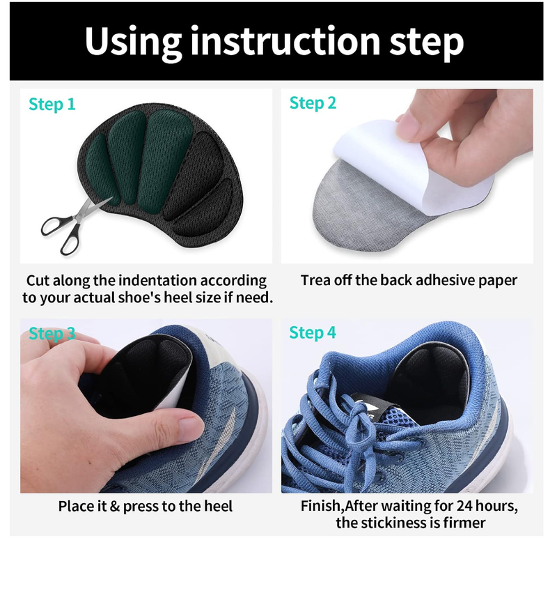 Sibba 2 Pair Heel Grips Shoes Pads for Shoes Too Big Self-Adhesive Foot Cushions Pads for Women