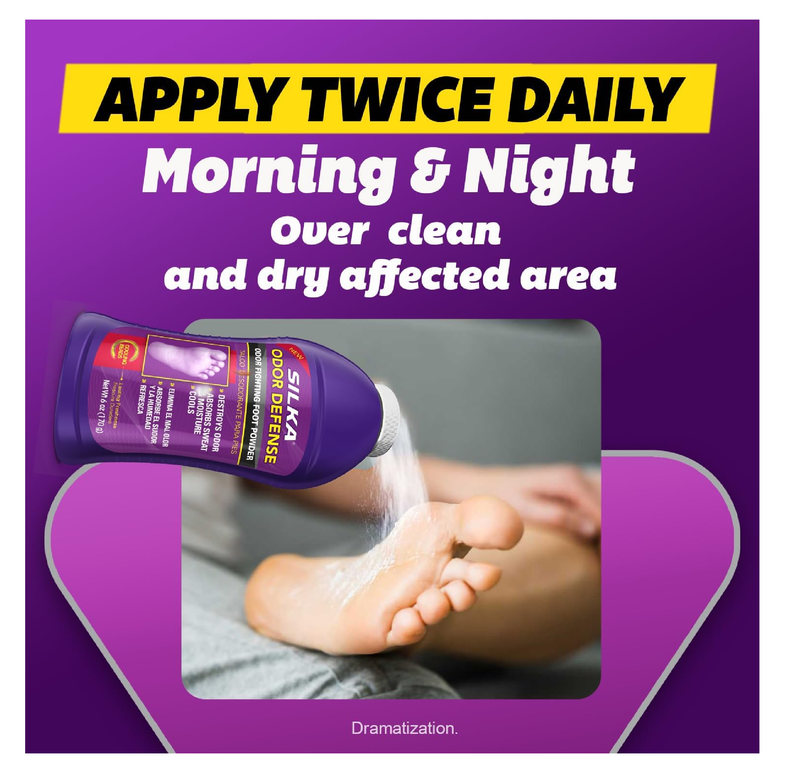 SILKA Odor Fighting Foot Powder & Shoe Deodorizer with Corn Starch Powder,