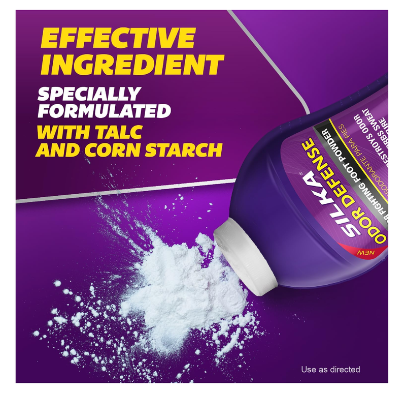 SILKA Odor Fighting Foot Powder & Shoe Deodorizer with Corn Starch Powder,