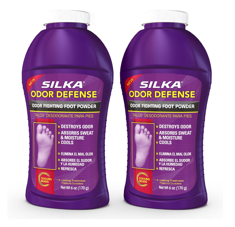 SILKA Odor Fighting Foot Powder & Shoe Deodorizer with Corn Starch Powder,