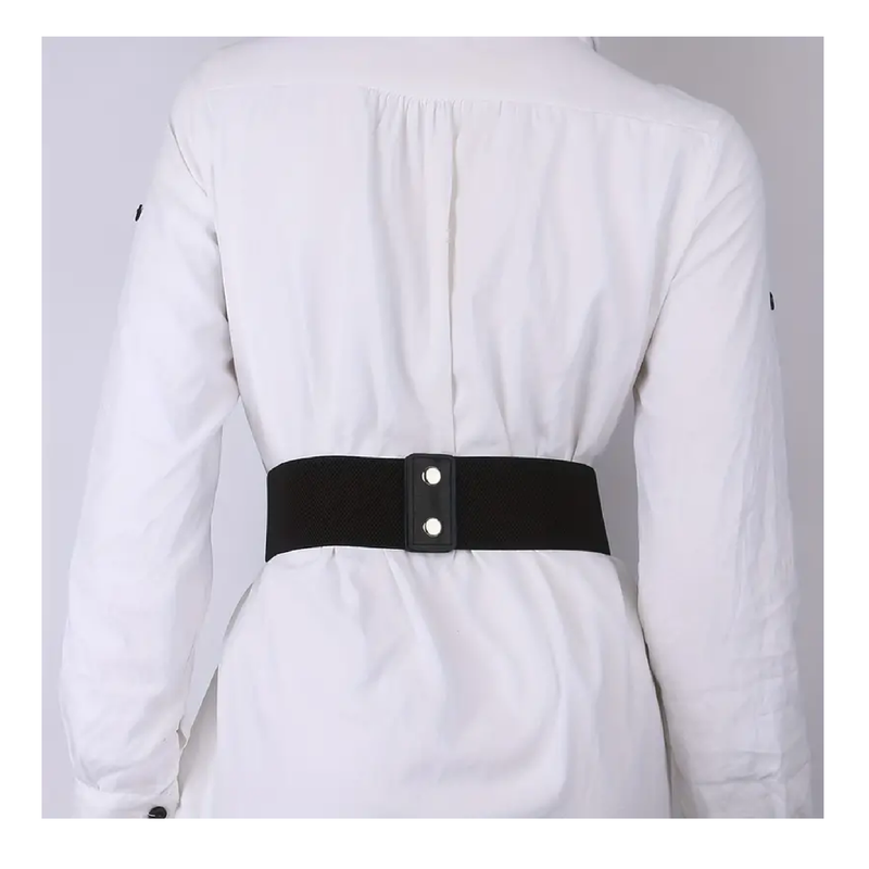 Simple Black Wide PU Girdle Casual Elastic Waistband Classic Dress Coat Girdle Belt For Women