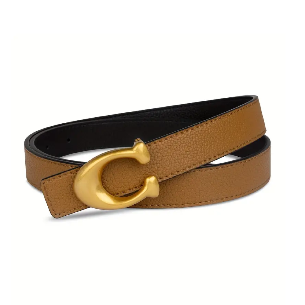 Simple Letter Buckle Yellow Leather Belts Trendy Reversible Skinny Thi