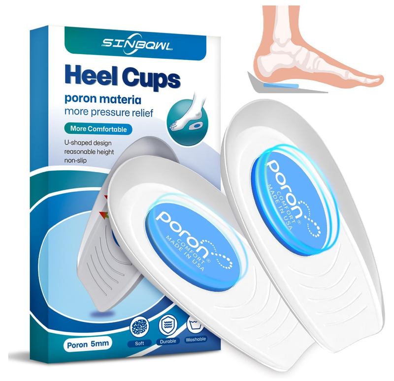 Poron Heel Pads for Shoes, Sports Traction Shock Absorbing Gel Heel Cups,