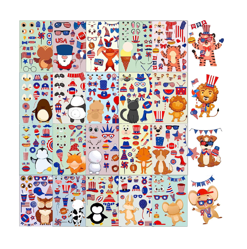 Sinmoe 100 Pcs Independence Day Make Your Own Stickers 4th of July Craft Stickers Make a Face Stickers Game