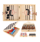Sling Puck Game Chess Checkers Game Set 4 in 1 Board Game Fast Hockey Table Game Tic Tac Toe Slingshot Chess Set for Kids