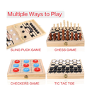 Sling Puck Game Chess Checkers Game Set 4 in 1 Board Game Fast Hockey Table Game Tic Tac Toe Slingshot Chess Set for Kids