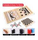 Sling Puck Game Chess Checkers Game Set 4 in 1 Board Game Fast Hockey Table Game Tic Tac Toe Slingshot Chess Set for Kids