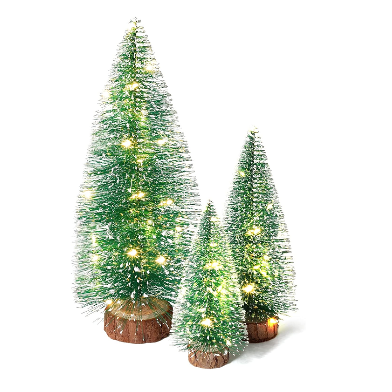 Small Christmas Tree with Lights, Mini Christmas Tree Table Top Decorations, Desktop Miniature Pine Tree Xmas Holiday Decor, 3Pcs with Light