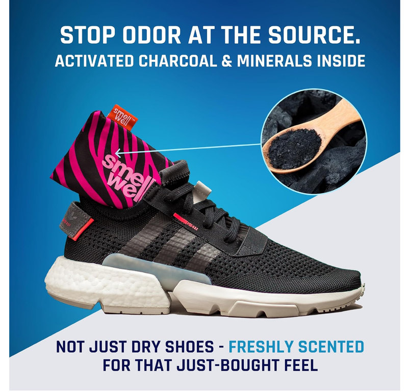 SmellWell - Scented Shoe Deodorizer Inserts - Odor Eliminators - Activated Bamboo Charcoal + Minerals