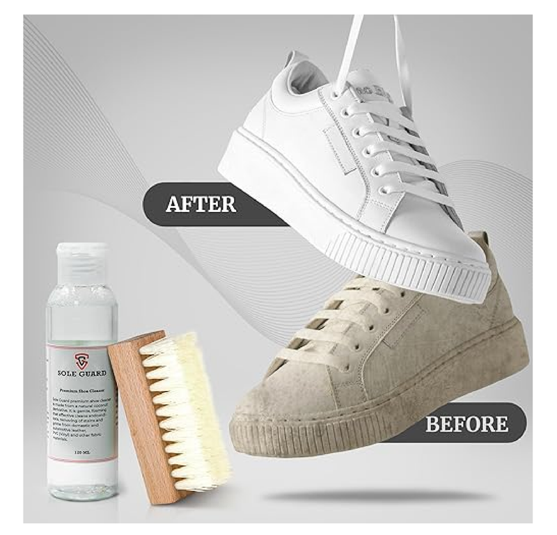 Sole Guard Shoe Cleaning Kit - 1X Natural Coconut Cleaner & 1X Brush for Sneakers,