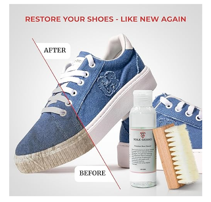 Sole Guard Shoe Cleaning Kit - 1X Natural Coconut Cleaner & 1X Brush for Sneakers,