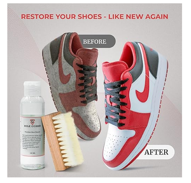 Sole Guard Shoe Cleaning Kit - 1X Natural Coconut Cleaner & 1X Brush for Sneakers,