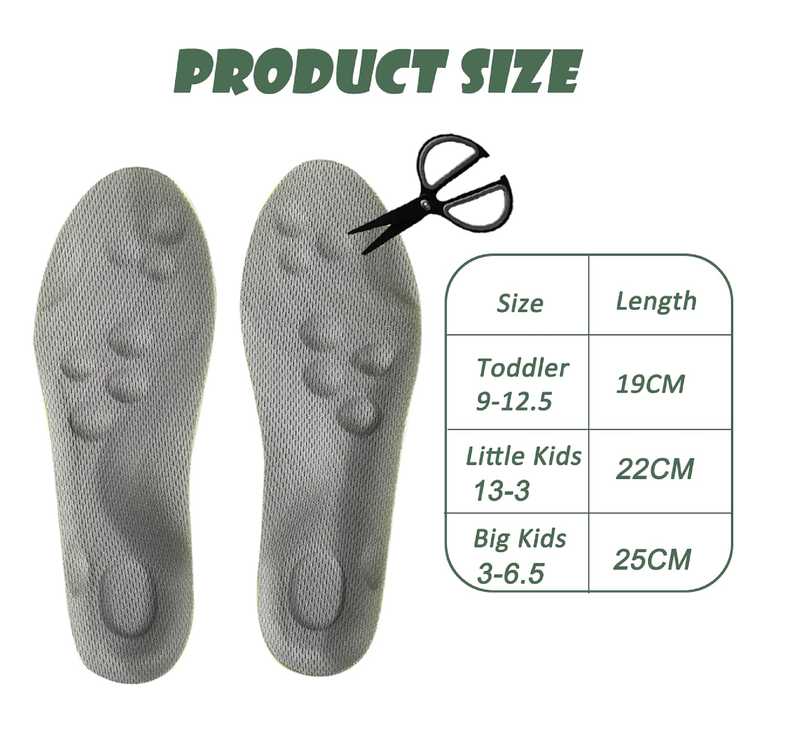 Kids Memory Foam Insoles - Cloud-Like Comfort with Arch Support & Shock Absorption,