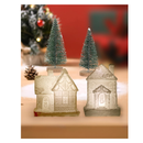 Statue Miniature Christmas Decorations Village, Set of 4 Resin Lighted Collectible Buildings White House and Xmas Trees