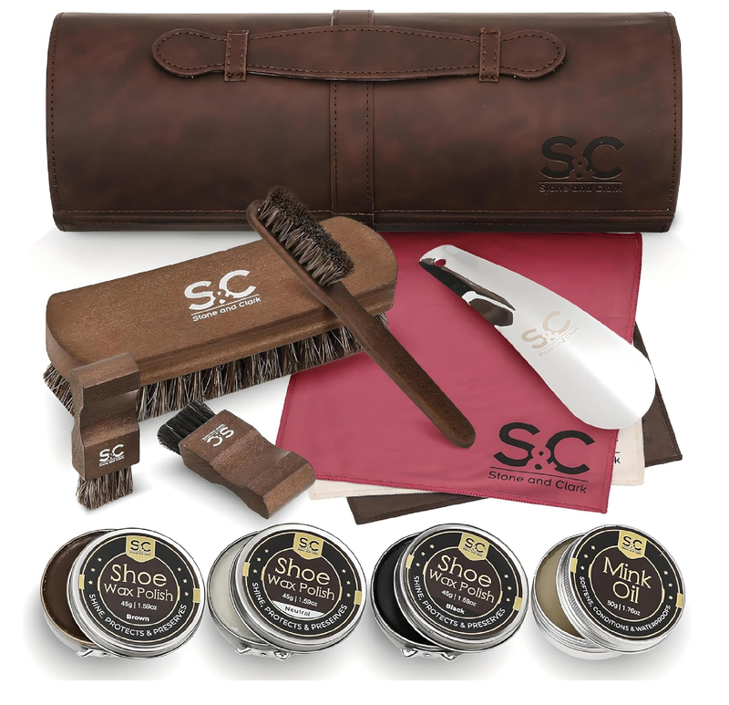 Original Shoe Polish & Care Kit - Leather Shoe Shine Kit for Men & Women w/Brown, Black, Neutral Polish Leather Boot Care Kit