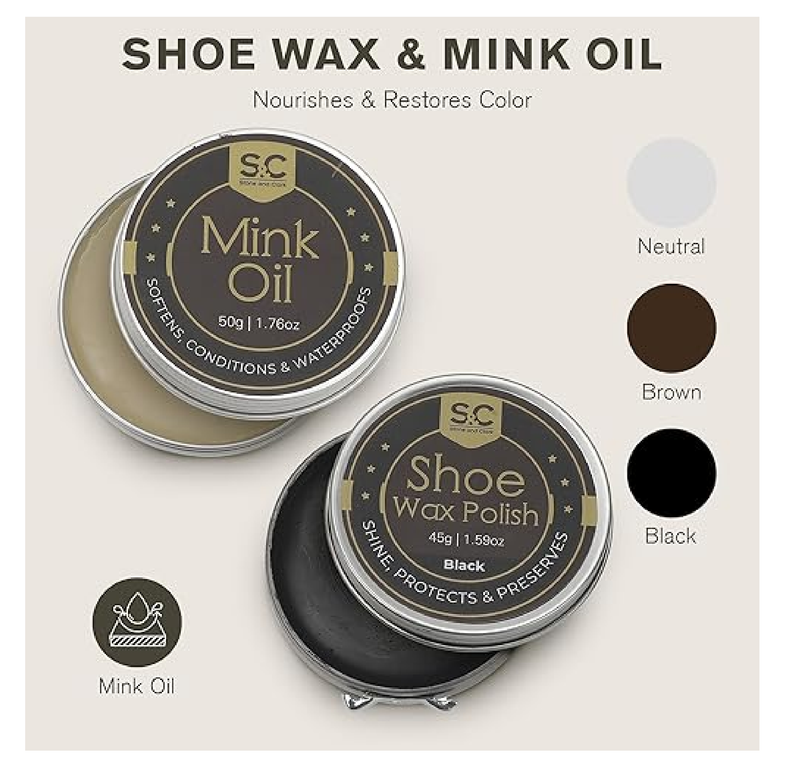 Original Shoe Polish & Care Kit - Leather Shoe Shine Kit for Men & Women w/Brown, Black, Neutral Polish Leather Boot Care Kit