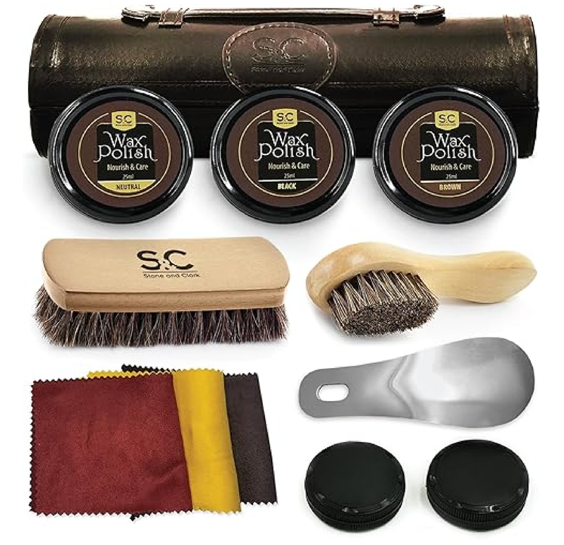 Original Shoe Polish & Care Kit - Leather Shoe Shine Kit for Men & Women w/Brown, Black, Neutral Polish Leather Boot Care Kit