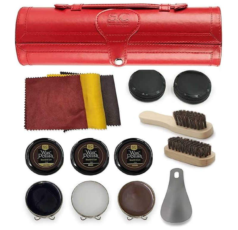Original Shoe Polish & Care Kit - Leather Shoe Shine Kit for Men & Women w/Brown, Black, Neutral Polish Leather Boot Care Kit