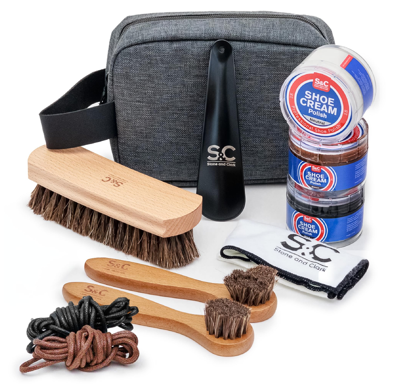 Stone and Clark 11 PC Shoe Shine Kit - Premium Shoe Polish Kit for Shoes - Black, Brown & Neutral Shoe Creams