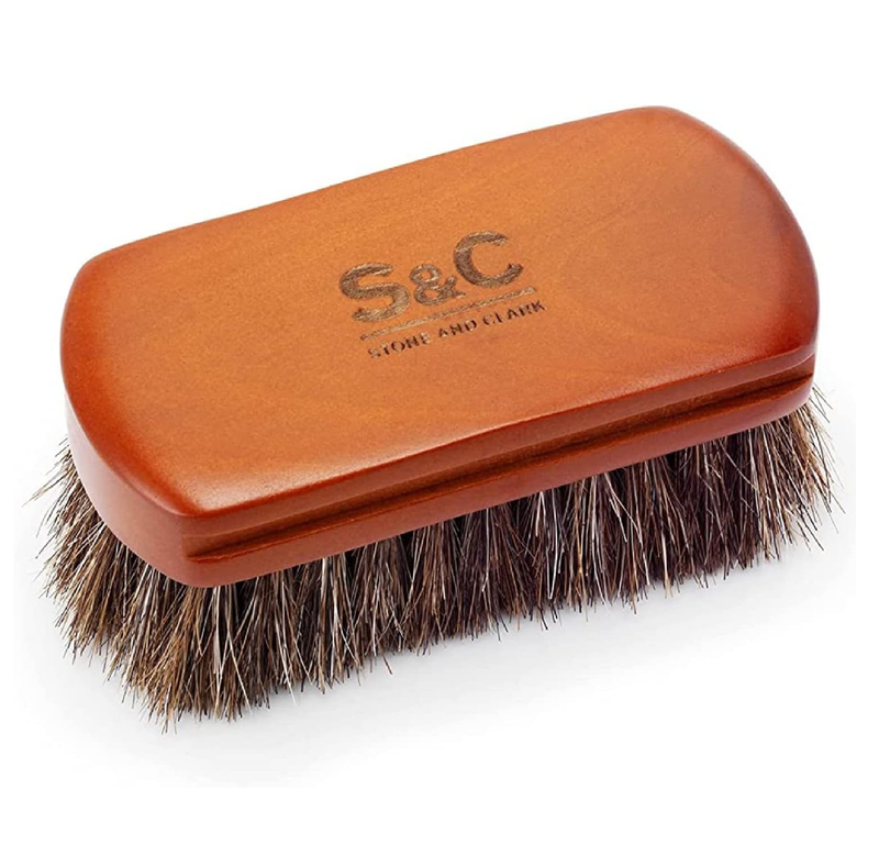 Mini 4" Shoe Brush - Portable Horse Hair Brush w/Natural Wood Handle - Soft Bristle Shoe Polish Brush for