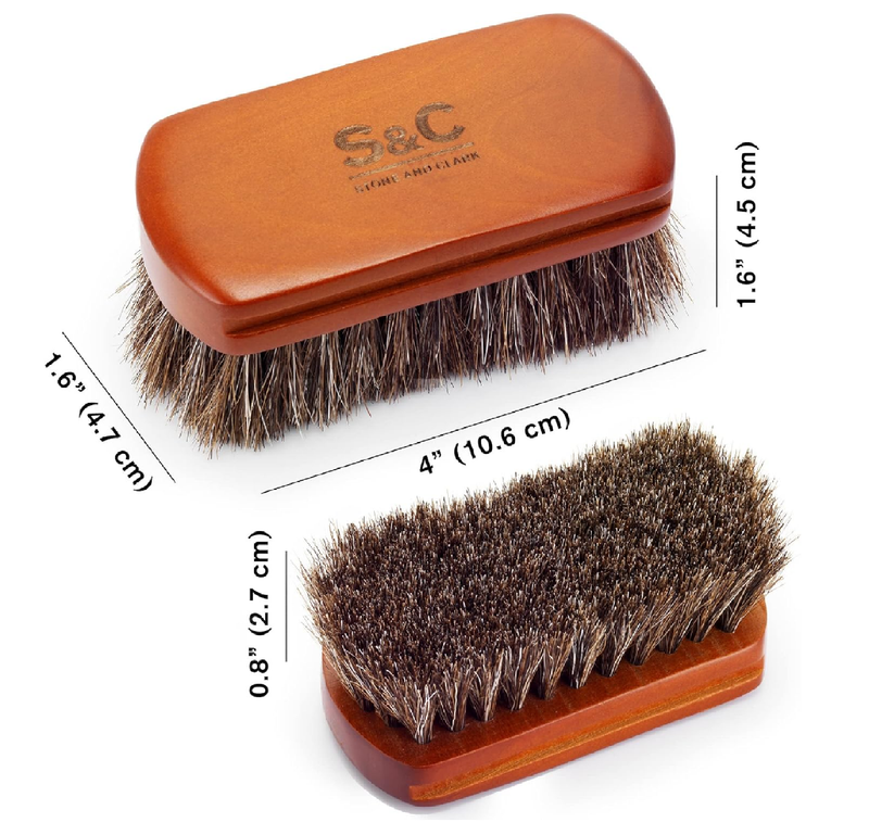 Mini 4" Shoe Brush - Portable Horse Hair Brush w/Natural Wood Handle - Soft Bristle Shoe Polish Brush for