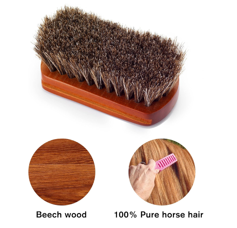 Mini 4" Shoe Brush - Portable Horse Hair Brush w/Natural Wood Handle - Soft Bristle Shoe Polish Brush for