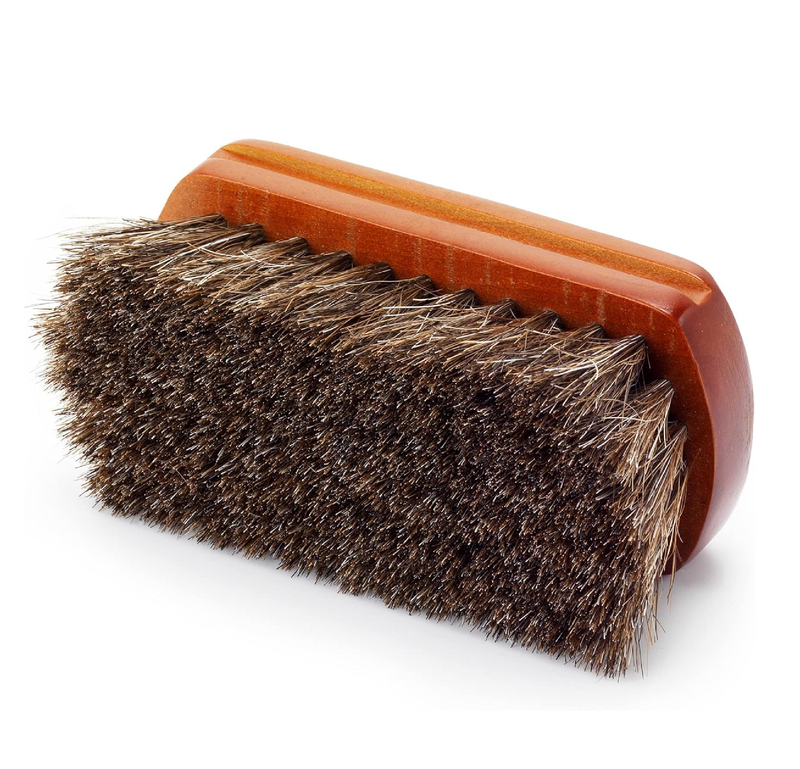 Mini 4" Shoe Brush - Portable Horse Hair Brush w/Natural Wood Handle - Soft Bristle Shoe Polish Brush for
