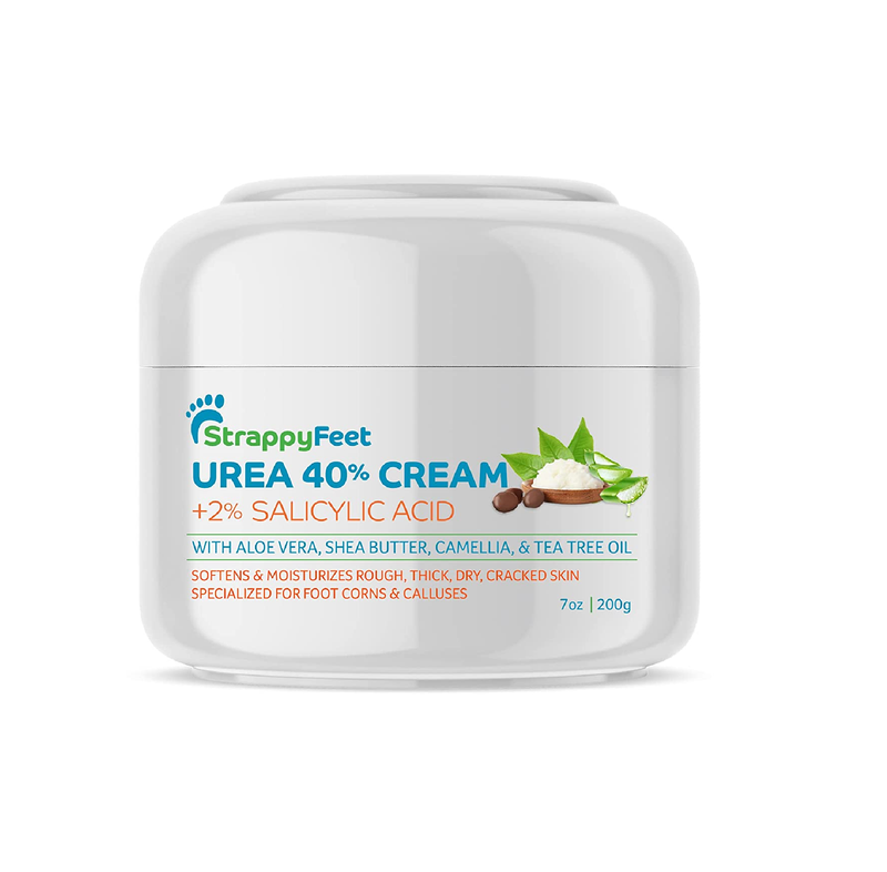 StrappyFeet Urea 40% Cream plus Salicylic Acid 2% Foot Cream - Softens and Moisturizes Rough Thick Dry Cracked Feet and Heels - with Aloe Vera Shea Butter and Tea Tree Oil