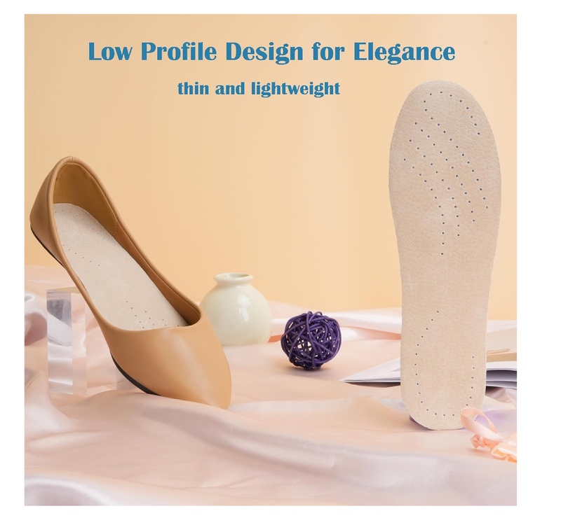Leather Sockless Shoe Insoles，Handmade Barefoot Inserts, Thin Dress Shoe Inserts for