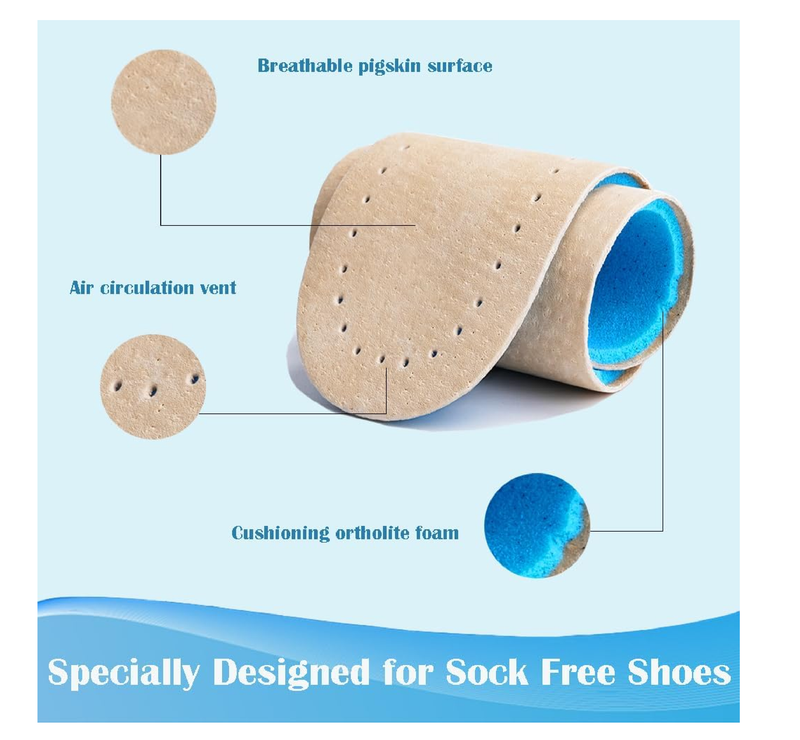 Leather Sockless Shoe Insoles，Handmade Barefoot Inserts, Thin Dress Shoe Inserts for