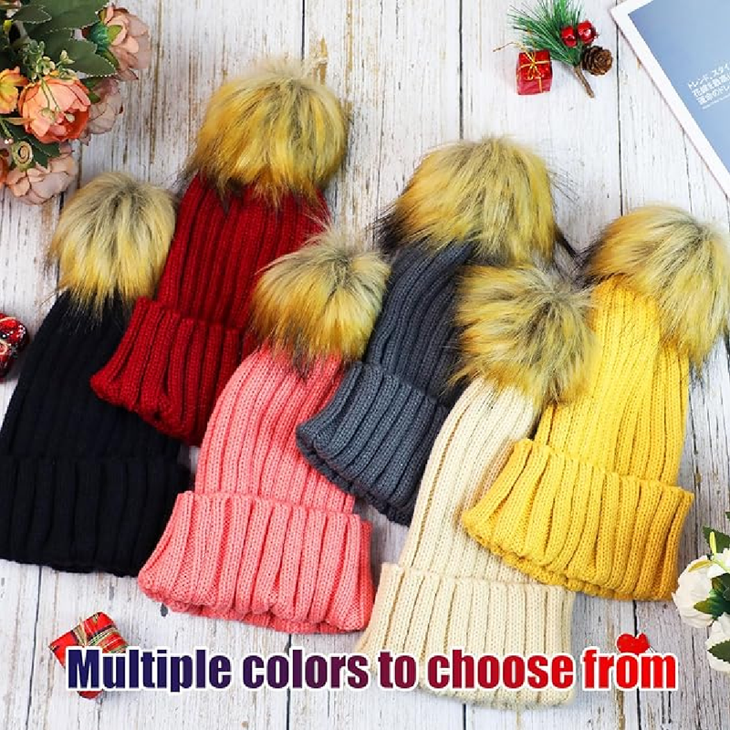 Suhine 12 Pcs Womens Winter Knitted Beanie Hats Warm Thick Beanie Hat with Faux 