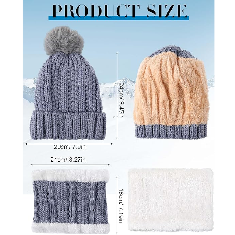 Suhine 16 Pcs Women Pom Beanie Hat Scarf Set Slouchy Ski Hat Winter Hat Neck Warmers