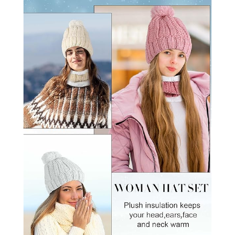 Suhine 16 Pcs Women Pom Beanie Hat Scarf Set Slouchy Ski Hat Winter Hat Neck Warmers