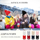 Suhine 16 Pieces Women Double Pom Pom Beanie Winter Hats Cable Knit Fleece Lined