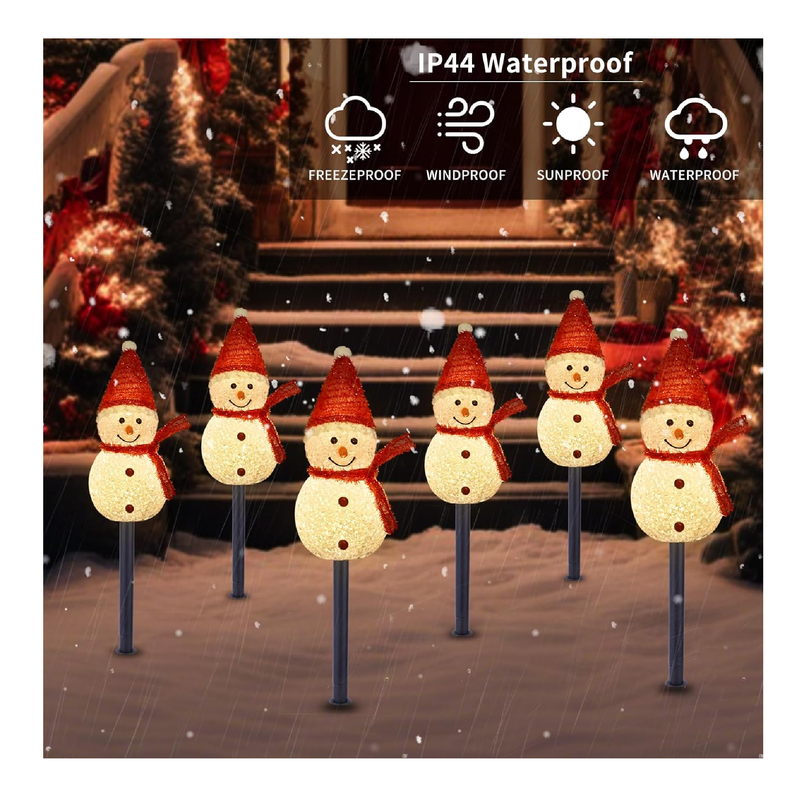 TAILERRI Solar Christmas Pathway Lights Outdoor Decor, Set of 3 Snowman Xmas Lights with Stake, Waterproof Walkway Landscape Lights for Winter Yard, Garden, Solar Christmas Decorations (Red)