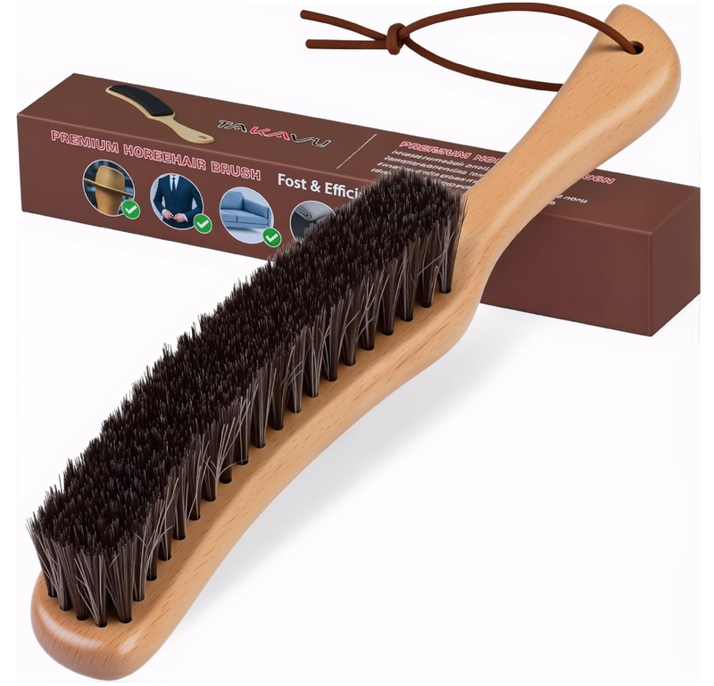 Lint Brush for Clothes with 100% Soft Horse Hair Bristle, Large Beech Wood Handle, Lint Remover for Hat, Pet Hair, Suits, Cashmere, Wool, Velvet, Suede, Shoe