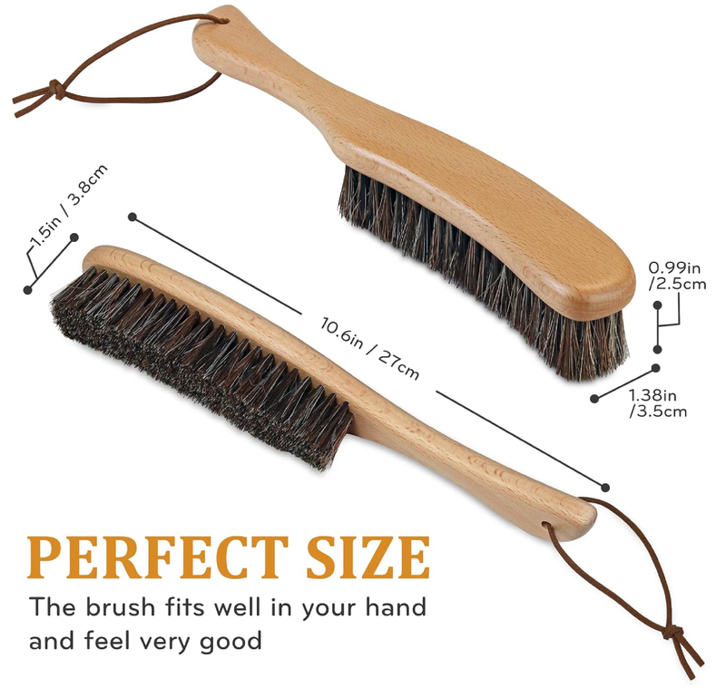 Lint Brush for Clothes with 100% Soft Horse Hair Bristle, Large Beech Wood Handle, Lint Remover for Hat, Pet Hair, Suits, Cashmere, Wool, Velvet, Suede, Shoe