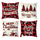 TGOOD Christmas Decorations Pillow Covers 18x18 Set of 4 Red Black Buffalo Check Plaid Pillow Cases Christmas Decor Pillow Covers for Sofa