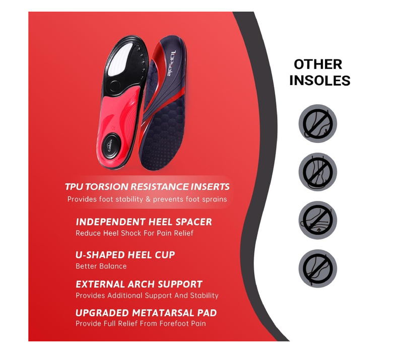 Plantar Fasciitis Insoles for Men Women, 220+ Lbs Heavy Duty High Arch Support Shoe Inserts,