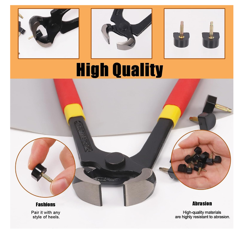 Tanstic 30 Pairs Women's High Heel Shoes Replacement Tips Pin with 6" Heel Pliers Kit, 8mm 9mm 10mm 11mm 12mm High Heel Shoe