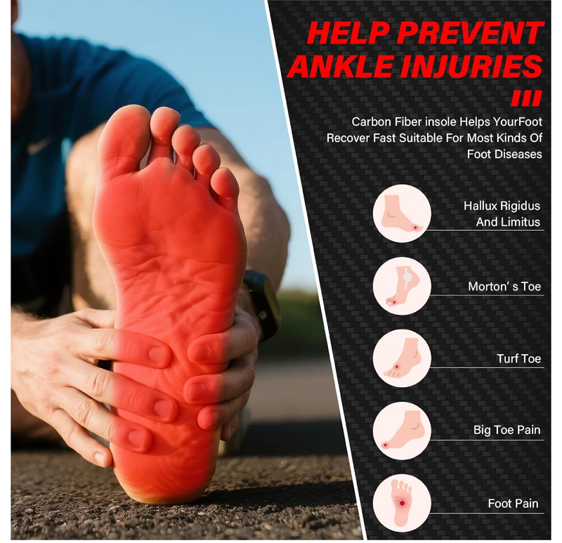Carbon Fiber Performance Insoles, Shock Absorbing Sport Insoles for Running, Basketball,