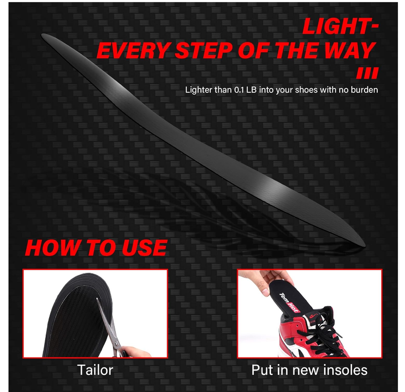 Carbon Fiber Performance Insoles, Shock Absorbing Sport Insoles for Running, Basketball,