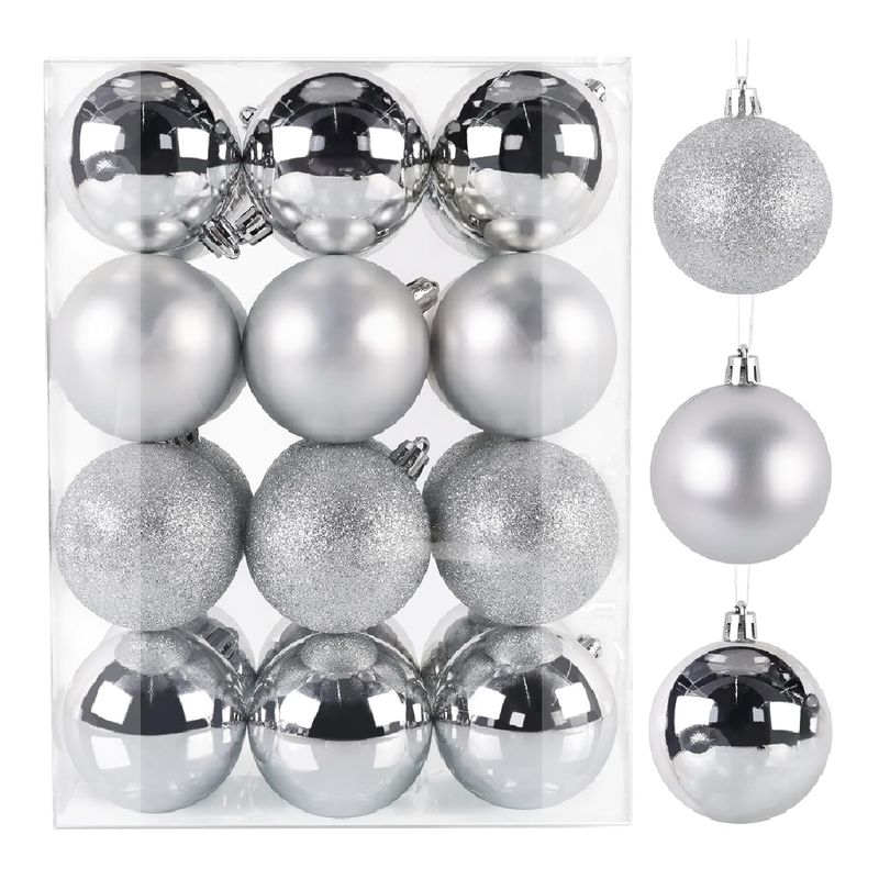 TranquilBliss Christmas Ball Ornaments 24pcs 2.5-Inch Christmas Tree Decorations for Xmas Tree Balls, Ideal for Holiday Christmas Party Wreath Tabletop Tree Decor Ornaments（SIiver）
