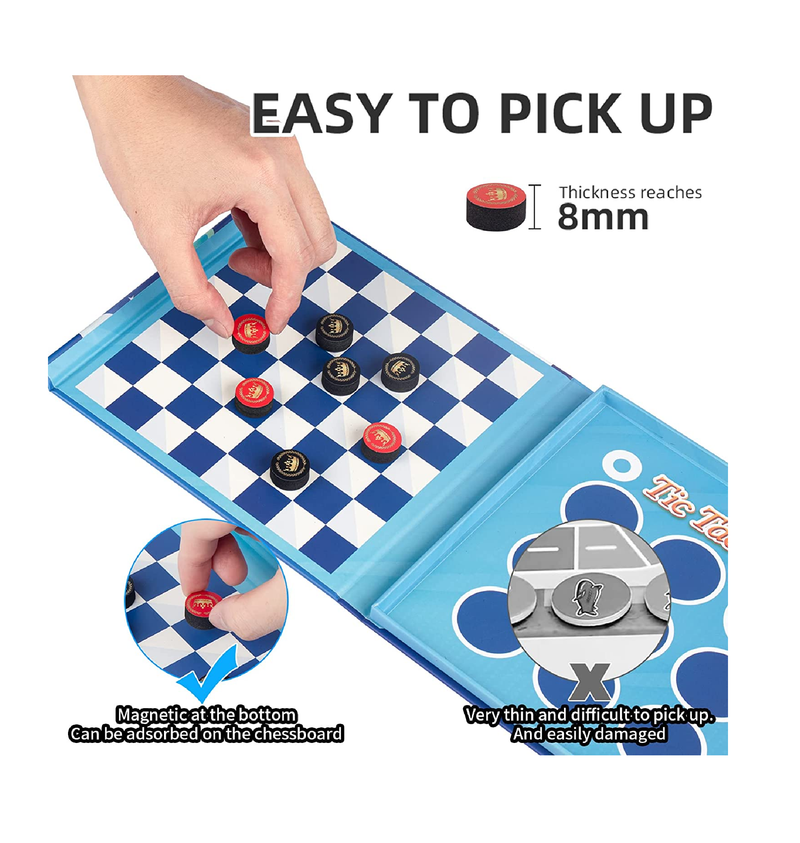 IQ Toys 3 in 1 Travel Magnetic Chess, Checkers and Reversi Set; with F –  Toys 2 Discover