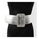 Trendy Silvery Wide Belts Simple Square Pin Buckle Adjustable Waistband Classic PU Leather Belt Coat Dress Belt Women