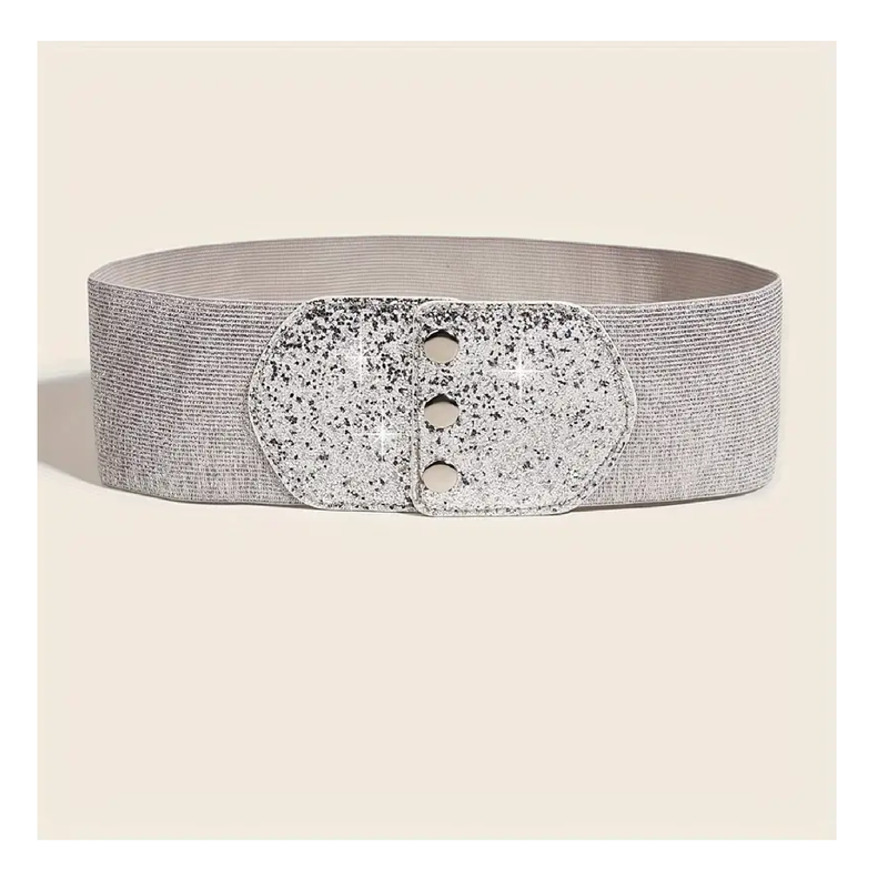 Trendy Three Buttons Wide Belts Classic Shiny Sequin Solid Color Elast Trendy Three Buttons Wide Belts Classic Shiny Sequin Solid Color Elast