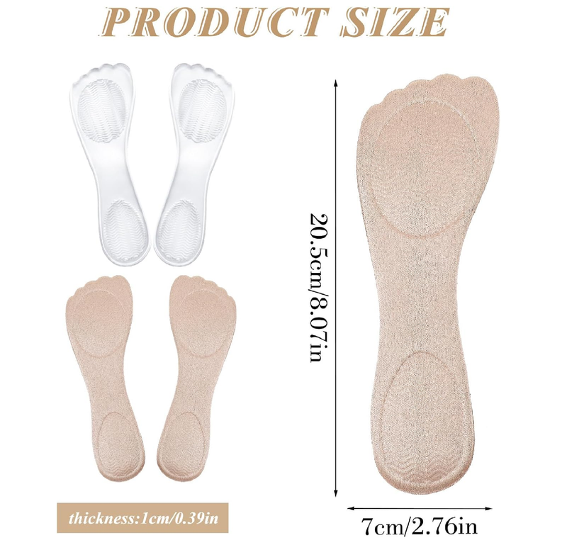2 Pairs of Women Insoles for Sandals, 3/4 Length Non-Slip Shoe Pads Inserts for Women, Comfort Gel Sandal Insoles for High Heels,