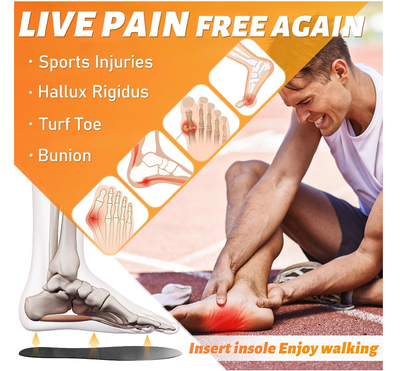 Carbon Fiber Insole 1 Pair Titanium-Enhanced for Recover Quicker of Turf Toe, Foot Fractures,