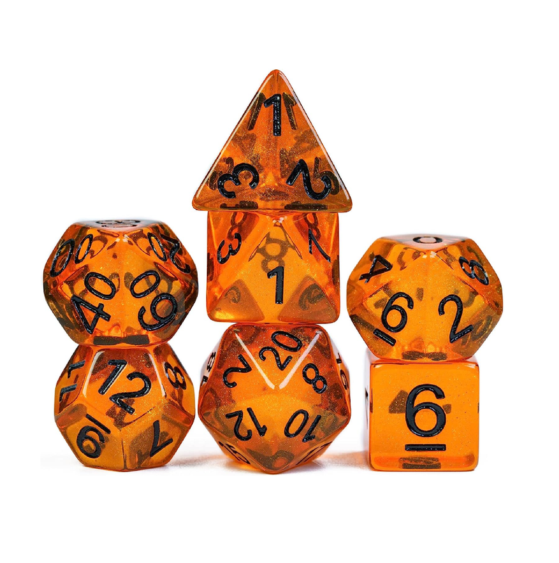 UDIXI 7PCS DND Dice Set Filled with Aurora Powder Orange D&D Dice for Dungeons and Dragons